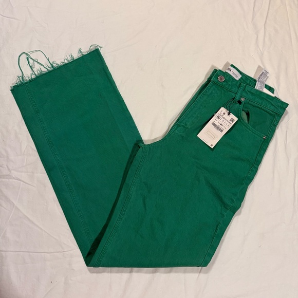 Zara High Rise Green Wide Leg Jeans Size 8 - Picture 15 of 15
